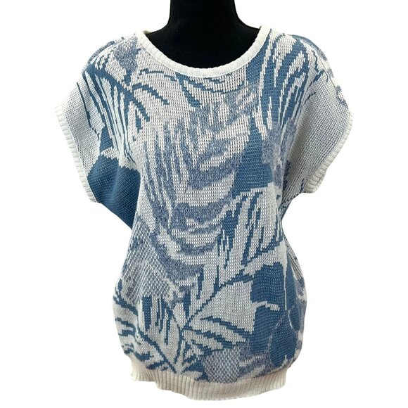 VINTAGE 80s-90s Knit Floral Cap Sleeve Top - Picture 1 of 6